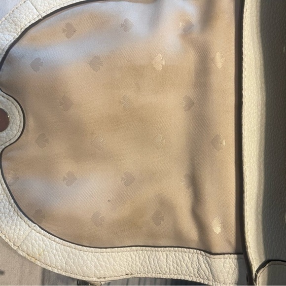 Kate ♠️ Spade White Pebbled Leather Backpack w/ pink, orange, brown fabric front - Picture 12 of 16